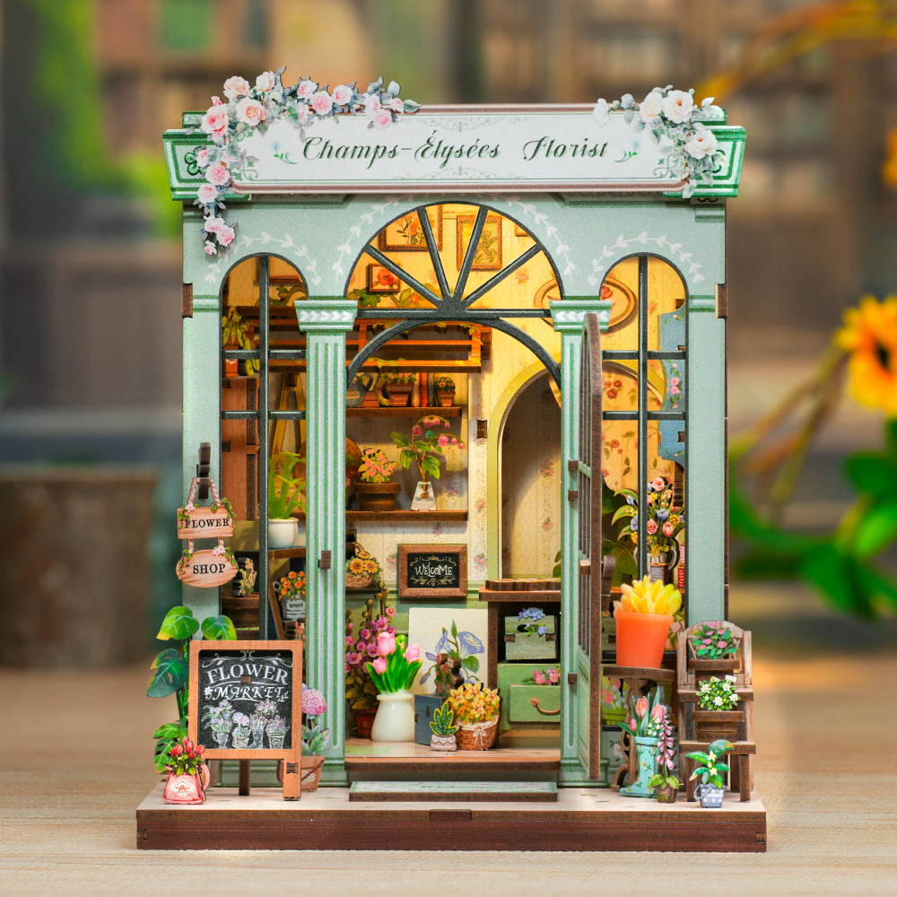 DIY wooden Book Nook kit - 'Champs-Elysees Florist' miniature Parisian flower shop model for bookshelf decoration