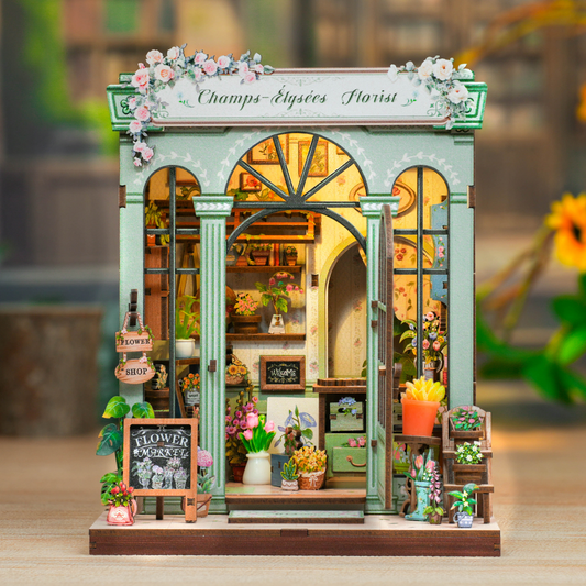 DIY wooden Book Nook kit - 'Champs-Elysees Florist' miniature Parisian flower shop model for bookshelf decoration