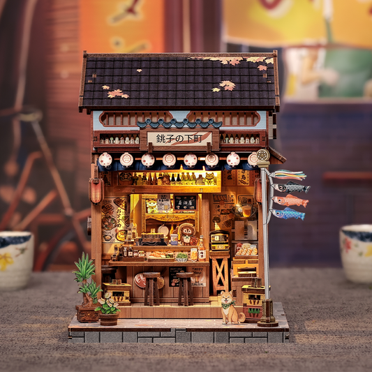 DIY wooden Book Nook kit - 'Choshi no Shitamachi' miniature Japanese izakaya model for bookshelf decoration